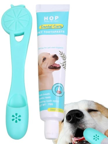 Kit de cepillado para perros - Pasta de dientes con extracto natural de carne de res y cepillo de dientes de silicona | Cuidado Completo para Perros, Higiene Bucal Eficaz, Limpieza de Dientes y