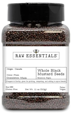 Raw Essentials Whole Black Mustard Seeds – Robust & Earthy – Perfect for Pickling Brines, Dijon Style Mustard, Tempering & Global Spice Blends – 11 oz