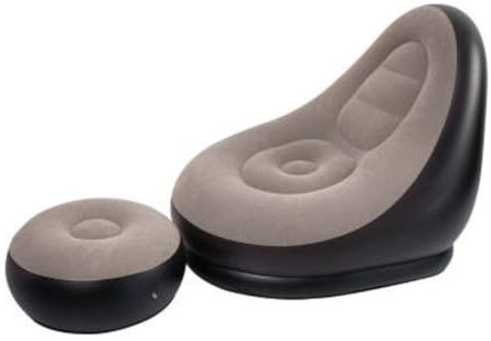 Garden Mile 2pc Inflatable Sun Lounger Chair And Stool Set Large Blow Up Chairs For Adults And Children Inflatable Lounger Air Sofa Home And Camping Furniture Ideal For Gaming Chair, Reading, Movies