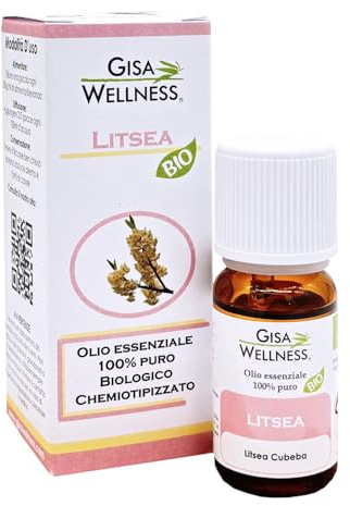 Gisa Wellness - LITSEA Olio Essenziale Bio 10ml - Aromaterapia Concentrazione Umore - 100% Puro Naturale Alimentare - Made in Italy