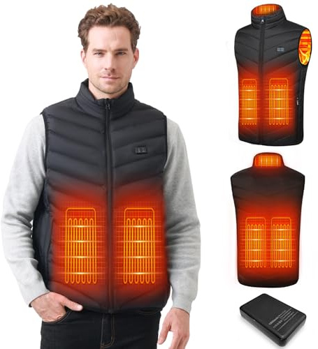 Mincoo Gilet Riscaldabile per Uomo e Donna, Gilet Riscaldato USB con Batteria da 5 V 10000 mAh, Giacca Calda Invernale per Escursionismo, Caccia, Moto (IT, Testo, S, Regular, Regular, Nero)