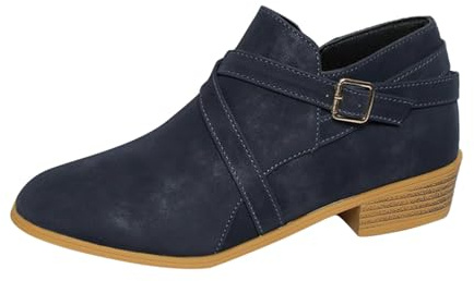 Generisch Cowboy Boots Women's Ankle Boots Round Toe Winter Boots Medium Heel Short Boots Casual Boots Half Boots Riding Boots Autumn Winter Riding Boots Traditional Shoes, navy, 4.5 UK