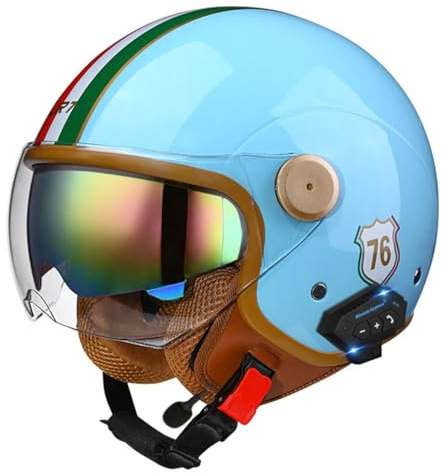 VVPEC Motorradhelm mit Bluetooth Herren Damen DOTECE-zertifizierter Motorrad Jethelme Integrierter Bluetooth-Halbhelme mit Doppelspiegel Rollerhelm Scooterhelm Winddichter Helm(7,XL=61~62cm)