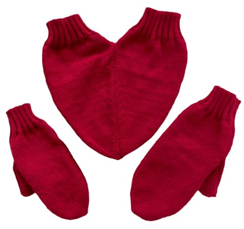 Guantes para Parejas,guantes de punto para parejas,3 piezas,Manoplas Térmicas Elásticas con Diseño,mitones,túneles,regalo de Navidad,Día de San Valentín (Rojo)