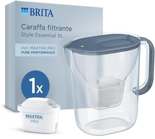 BRITA Jarra filtrante Style Essential XL (3.6L) incl. 1x EXPURE PERFORMANCE | Compatible con la puerta del frigorífico, con indicador LED, filtra impurezas y metales
