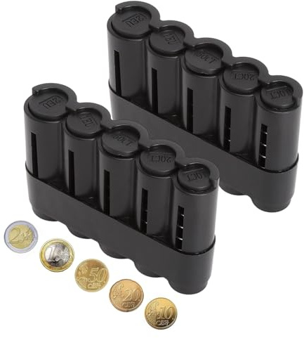 LOLANIUT 2 Piezas Contador de Monedas, Portamonedas, Organizador de Monedas, Monedero Taxista Euro con Resorte Cierre Seguro, Acceso Rápido Dispensador Monedas Para Coche Hogar Oficina Viaje