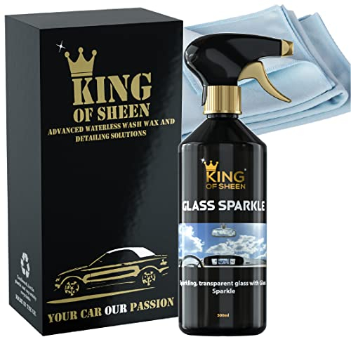 King of Sheen Glass Sparkle Car Glass Cleaner and Car Glass Polish with Professional Glass Microfibre Cloth, Sparkling Transparent Glass Effortlessly, 500ml