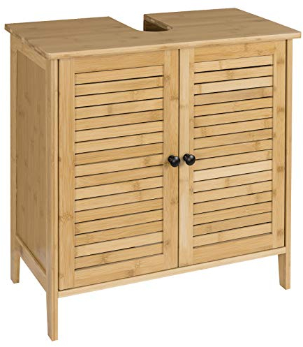 eSituro Meuble sous lavabo de Salle de Bain avec 2 Portes, Meuble de Rangement en Bambou,Naturel