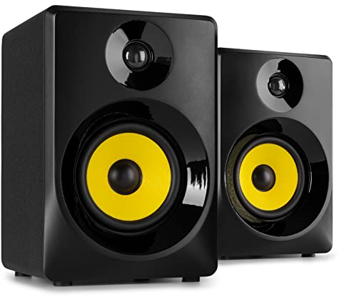 VONYX SMN50B Active Studio Monitors Pair - 140W Powered Recording Speakers for Professional Music Production, Mixing & Audio Playback, Black