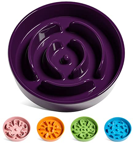 LE TAUCI Hundenapf aus Keramik, Antischlingnapf für Mittelgroße und Kleine Hunde, Langsam Fressen und Spaß für den Hund, Fressnapf mit Rutschfestem Design (Labyrinth Lila, M-675 ml)