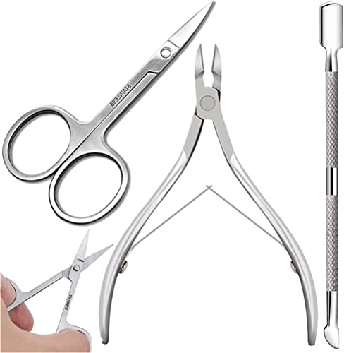 Retoo Nagelhautentferner Set Nagelhautschieber Nagelhautzange Nagelhautschere Scherenzange für Maniküre Pediküre Nagelpflegewerkzeug Edelstahl Nagelhautknipser 3-teiliges Silber