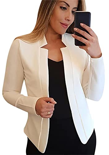 YMING Cardigan da Donna con Risvolto Giacca Corta per Il Tempo Libero Giacca Bolero Crop Autunno Blazer Bianco 3XL