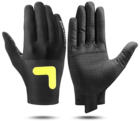 ROCKBROS Guantes de Ciclismo Pantalla Táctil para Hombre Mujer, Guantes Largos de Verano Transpirables para Bicicleta Deportes, Negro