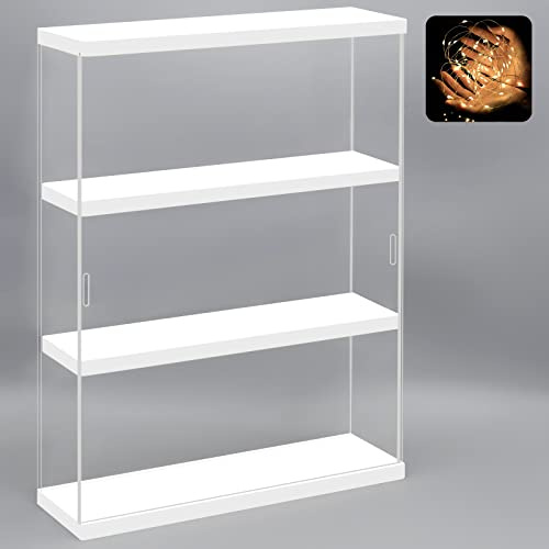 Nonemey Vitrina Expositora Transparente con Base de Madera, 2/3 Niveles Cajas de Metacrilato de Almacenaje, Antipolvo Vitrina Pared Caja Organizadora para Colecciones (Blanco, 30*8.5*37.8 cm)