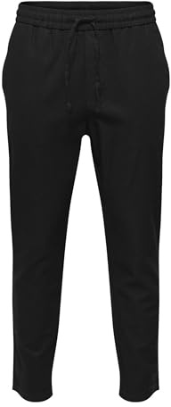 ONLY & SONS Pantaloni da Uomo ONSLINUS Crop Lin – Tapered Fit – XS S M L XL XXL, Nero, M