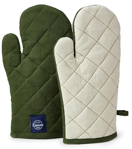 Encasa XO Gants de Four en Coton résistant à la Chaleur (Lot de 2) - sûr pour la Cuisine, la Cuisine et la pâtisserie, la Manipulation de marmites Chaudes - 17x29 cm Vert Feuille