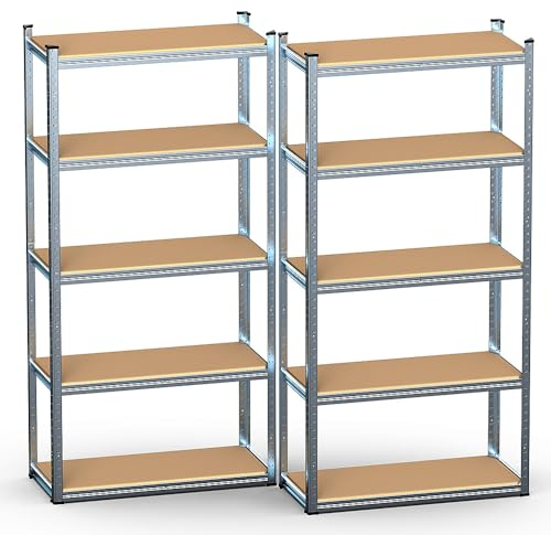 VOUNOT® Schwerlastregal 2er Set, Regal Lagerregal Kellerregal Steckregal Werkstattregal, 180x90x40cm, 5 verstellbare Böden, 1250kg belastbar