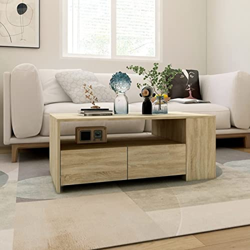 Homgoday Couchtisch Sonoma-Eiche 102x55x42 cm Holzwerkstoff mit Stauraum für Bücher und Deko Model810920