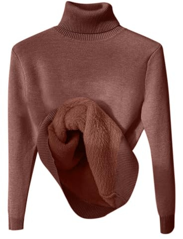 Minetom Pull Col Roulé Femme Pullover Polaire Thermique Hauts A Marron XL