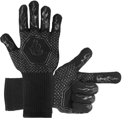 NyxSeat 1 paio di guanti da forno, guanti da cucina, guanti da barbecue, resistenti al calore, adatti per cuocere, grigliare e cucinare. (nero)