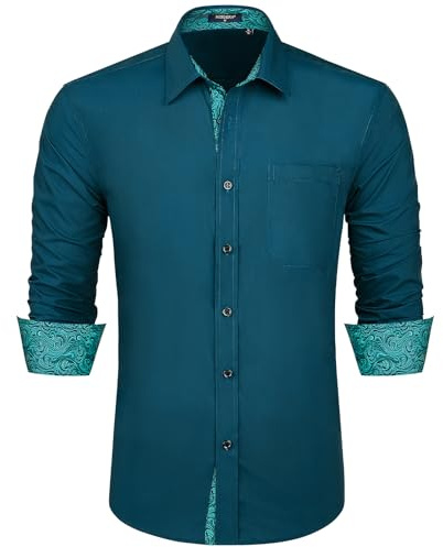 HISDERN Chemise Homme Manches Longues Regular Fit Chemises Hommes Habillées de Marque Business Casual Chemise avec Poche Repassage Facile,Pourpre Clair,L