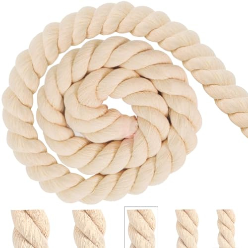 Cordon de coton 12 mm 5 m beige laces fil à macramé épais corde en coton pour décoration, créations DIY, jardinage, emballage cadeau