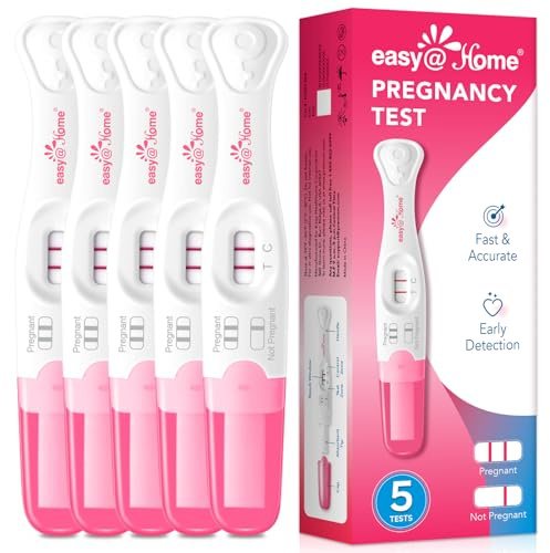 Easy@Home Pregnancy Test Sticks: 5 Count - Reliable and Early Detection Pregnancy Sticks - Precise Results in Minutes - Easy to Use at Home Urine Pregnancy Tests with Curved Handle