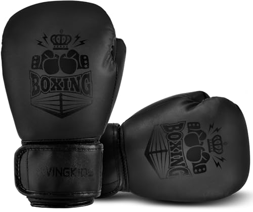 FIVING Kinder Boxhandschuhe für Jungen und Mädchen,Jugendboxen Trainingshandschuhe für Kinder 3-15,Kinder Sparring Boxhandschuhe für Boxsack, Kickboxen, Muay Thai, MMA (schwarz, 4oz)