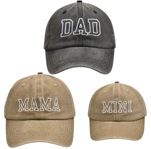 ZUYYON 3 Pcs Parent-Child Baseball Hats Adjustable Mama Dad Mini Daughter Son Embroidered Cap Matching Retro Family Hats Black, Khaki