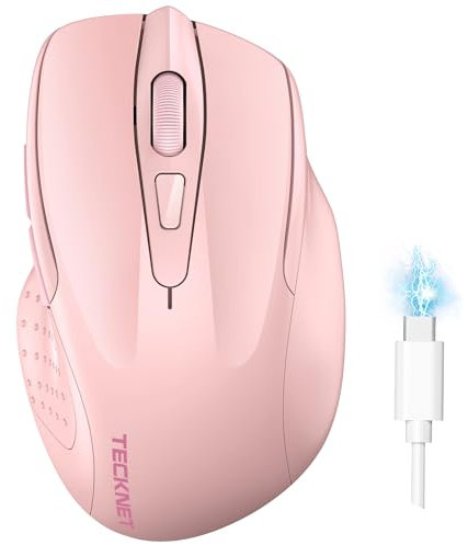 TECKNET Mouse Bluetooth Ricaricabile, Multi-dispositivo Wireless Silenzioso (Tri-Mode: BT 5.0/3.0 + 2.4G), 4800 DPI Mouse Ergonomico Portatile per Laptops, Mac OS, Android, Windows