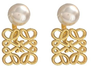 FDEETY Ohrringe Damen 18K Gold Geometrische Perlenohrstecker mit Ausschnitt lange Ohrringe Hängend Hypoallergen Geeignet für Alltags und Partykleidung(Gold)