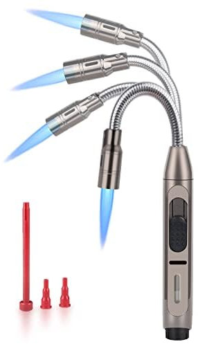 Sondiko Stabfeuerzeug, 360° Flexible Gasfeuerzeug mit Sperrvorrichtung Sturmfeuerzeug, Jetflamme Feuerzeug für Kamin, Küche, Kerzen, BBQ, Ofen, Lagerfeuer(Ohne Gas)