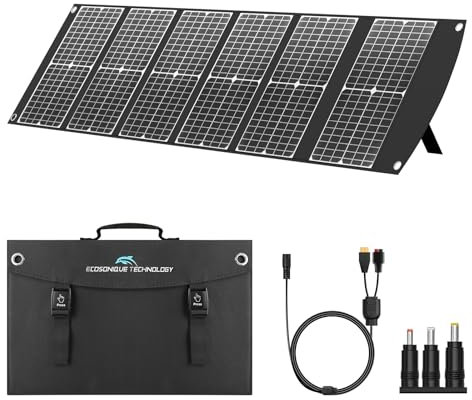Ecosonique 100W Cargador Solar Portátil Plegable, Carga Rápida con USB-C PD3.0, USB-A QC3.0, CC 20 V, Ligero con Soporte para Camping, Estación de Energía, Generadores Solares, Teléfonos Móviles