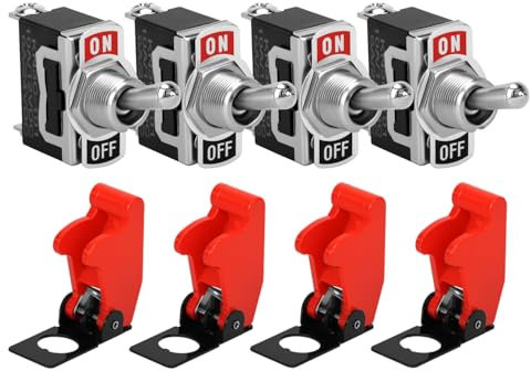 QWORK® 4er Pack Kippschalter 10A/12VDC, 6A/24VDC mit Wasserdichter Kappe, SPST 2-Pin Wippschalter ON/OFF, Ideal für Auto, KFZ, LKW, Boot