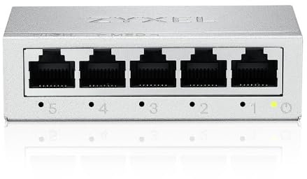 Zyxel 5-Port Gigabit Ethernet Switch | Unmanaged | Metal Housing | Ethernet Splitter | Desktop or Wall Mount [GS-105B v5]