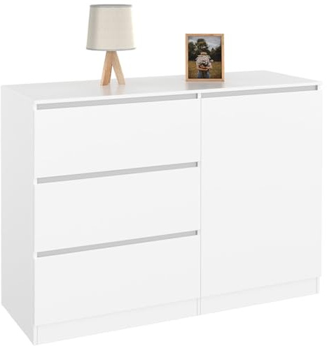 IDMarket - Cajonera con 3 cajones y 1 puerta TOMI 110 cm, madera blanca