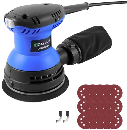 Electric Sander for Walls and Wood, 300W Powerful Random-Orbit Sanders, Multi Hand Sander Tool with High Performance Dust Collection System, 6 Variable Speeds, 125mm 15Pcs Sandpapers, Sanding Machine