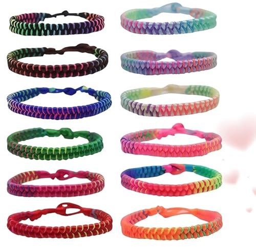 iuiiaii 12 PCS Novelty Friendship Bracelets for Kids, Kids Friendship Bracelets Woven Braided Bracelet for Women Girls Birthday Valentine Summer Beach Party Thanksgiving Favors More Ways To Wear