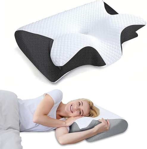 CASOME Almohada Ortopédica Cervical De Espuma Viscoelástica para Soporte Cervical Y Alivio del Dolor, Almohada Ergonómica Antirronquidos para Quienes Duermen De Lado, Boca Arriba O Boca Abajo(Black)