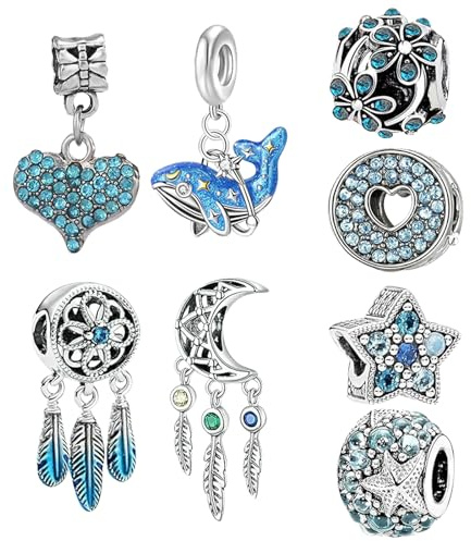 MLPKOI Confezione da 8 Ciondoli per Braccialetti, Charm per Donne Compatibile con Braccialetti e Collane Europei Pendenti Fai da te Perfetto Regali per Moglie e Ragazze