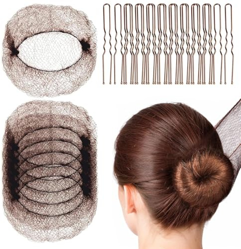 Redecillas Invisibles, 20 Redecilla Moño Niña con 40 piezas Horquillas Pelo,Mallas Elástica,para Hacer Bollo de Pelo, Bailarina de Ballet(Marrón)