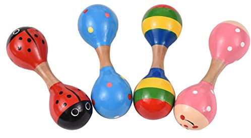 YDuupxe Set di 4 Sonagli per Bambini Maracas in Legno, Scuotitori di Sabbia Colorati a Doppia Testa per Neonati e Bambini, Mini Strumenti Musicali per l'apprendimento Precoce e l'interazione