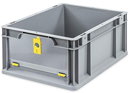 aidB Eurobox NextGen Insight Cover gelb, 400x300x170 mm, Cover niedrig, robuste Regalbox mit Entnahmeöffnung, stapelbare Kunststoffkiste, ideal für die Industrie, 1St