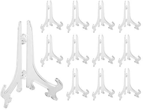 Super Z Outlet Plastic Easels 12 Pack Clear Easel Stands Easel Display Stand for Photo, Place Card, Collectibles, Light Items - Perfect for Wedding Cards, Party, Home, Party Decorations (3 Inches)