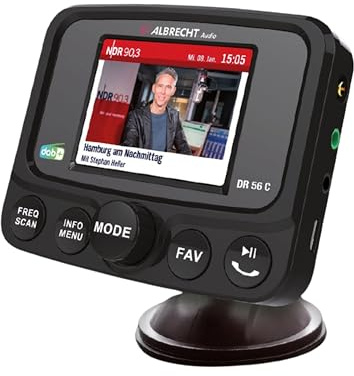 Albrecht DR56 C digital radio-mottagare med färgskärm, 27156, för uppgradering av bilradio, FM-sändare för DAB+ sändare och Bluetooth-anslutning från smartphone till radio