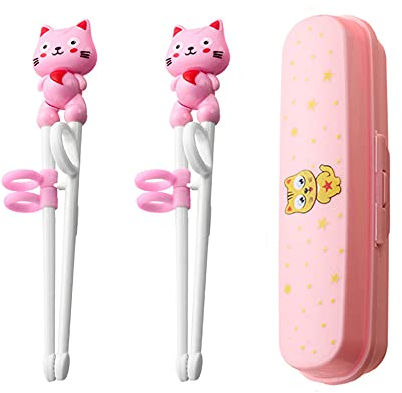 2 bacchette da allenamento per principianti, con assistente, adatte a principianti, anziani e bambini per addestrare le bacchette, bacchette cinesi, simpatici bacchette per animali da tavola, Rosa