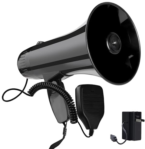 Megáfono Altavoz PA Bullhorn con micrófono de Mano Desmontable, Sirena integrada, lectores USB y grabación 240S
