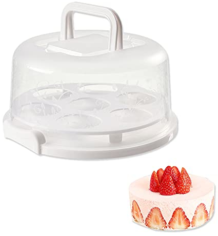 Rkllejs Transporteur De Gateau, Conteneur à Gâteaux, Boîte de Transport de Gâteau Ronde, Boîte à Gâteaux Portable,Récipient à Gâteau, pour Cupcakes, Fruits, Pizza, Nourriture, Muffins, Pain, 8 Pouces