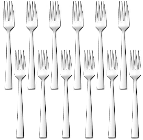 HaWare Set di 12 forchette da tavola in acciaio inox, eleganti e senza tempo, grandi forchette per la casa, ristorante, cucina, lucidate e bordi lisci, lavabili in lavastoviglie – 19,5 cm
