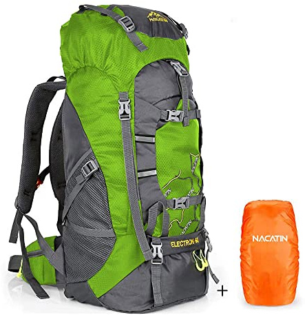 NACATIN Hiking Backpack, 60L Large Rucksack for Men Women, Tear and Water-resistant Ideal for Camping Trekking Travel Outdoor (Green)